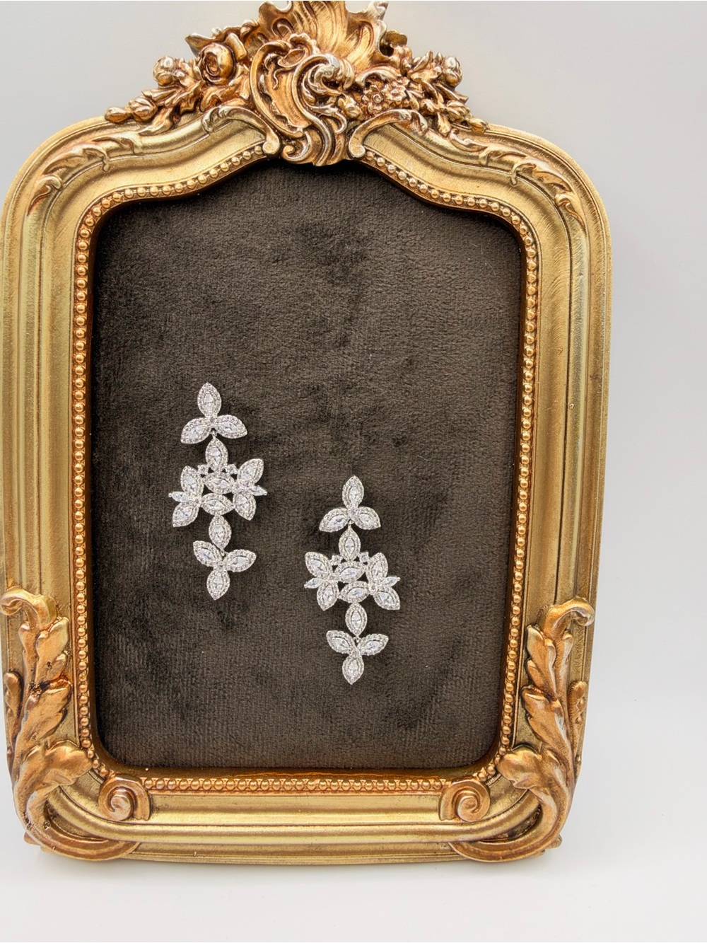 Elegant Floral Leaf CZ Statement Drop Earrings